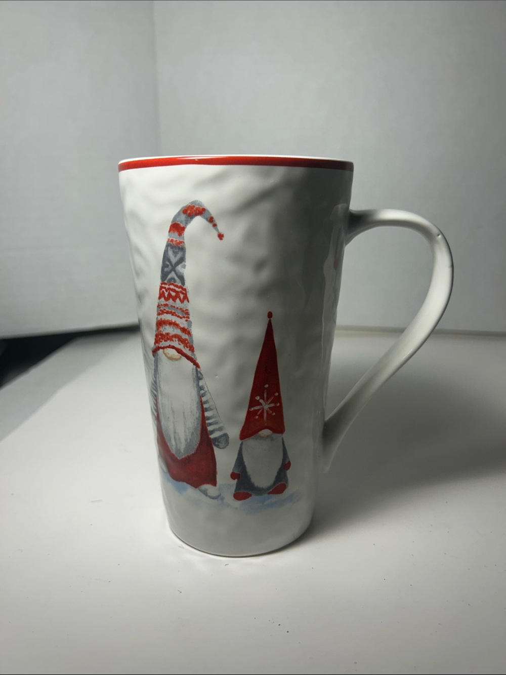 Madison Studio White Mug with Red Gnome Design